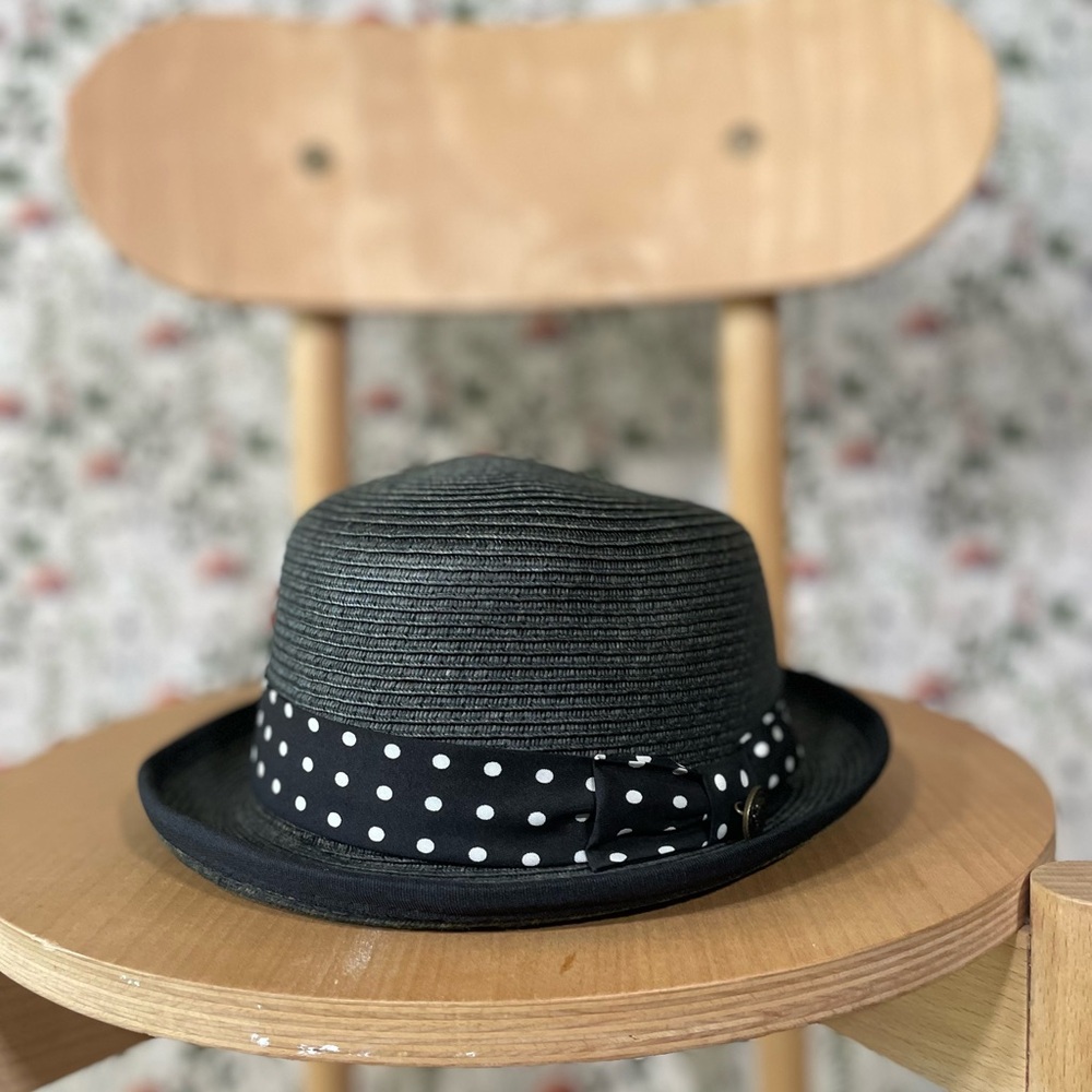 Black Straw Hat with polka dot